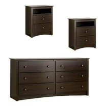 Pemberly Row 3 Piece Set with 2 Nightstands and Dresser in Espresso Finish