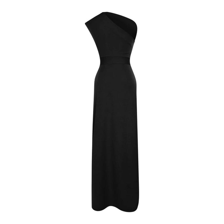 BEEYASO Clearance Dresses for Women Asymmetrical Sleeveless Sexy Evening  Gown Printed One Shoulder Dress Black L 