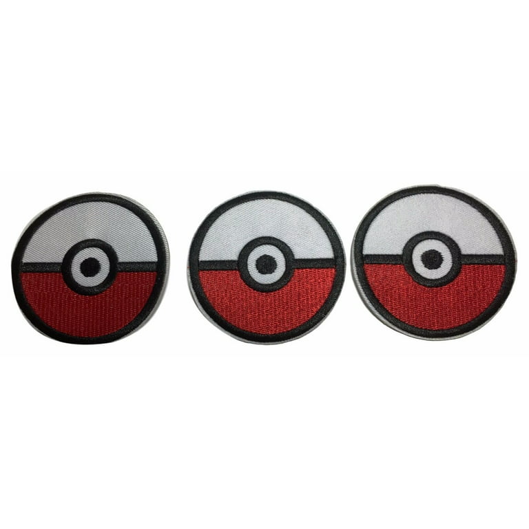Pokemon Pokeball Embroidered Iron On Patch Set of 3 Patches 