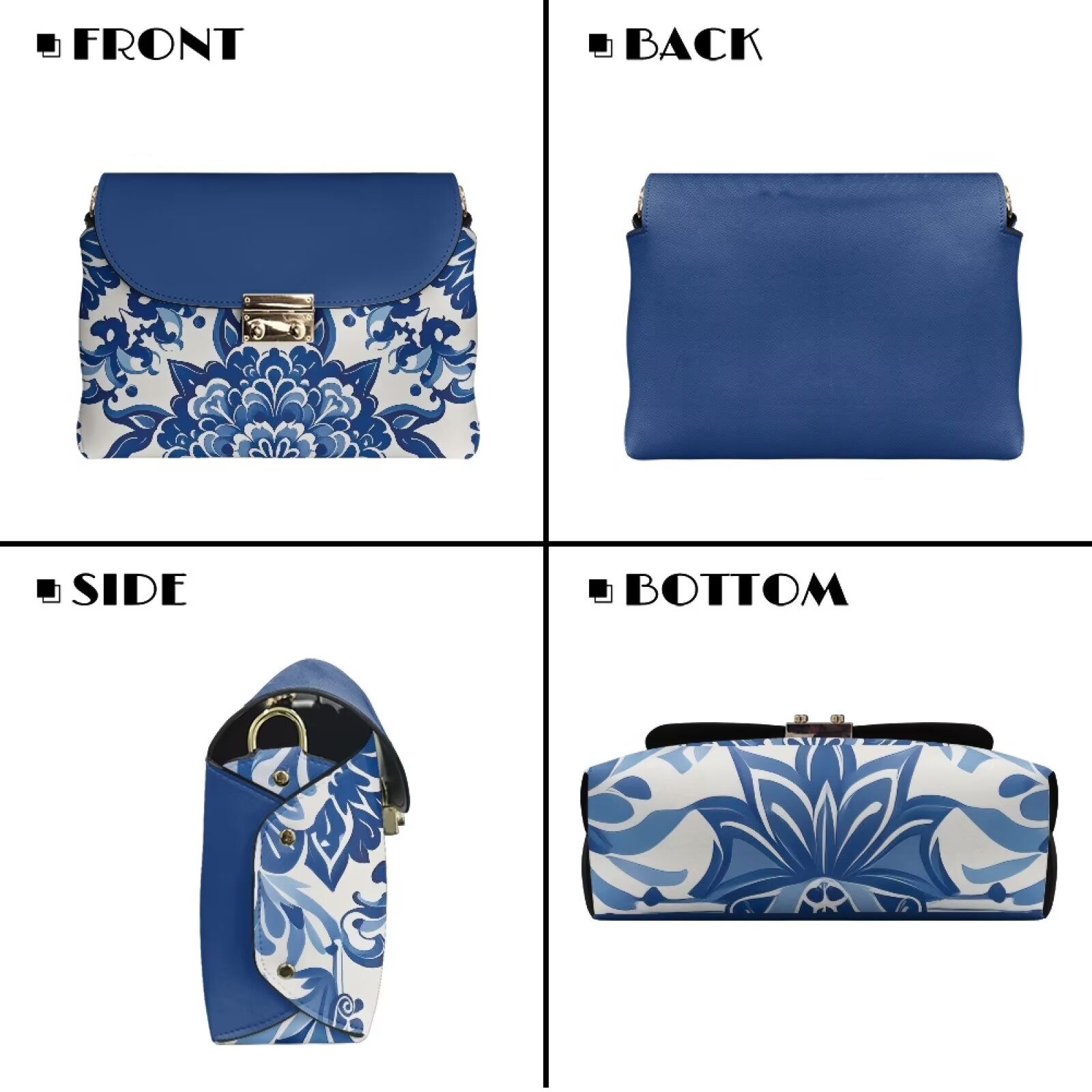 Pzuqiu Blue Mandala Leather Crossbody Bags for Women Trendy Soft Leather Quilted Shoulder Bag with Chain Strap Exquisite Practical Quilted Crossbody Purse for Women