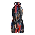 thumbnail image 5 of Lcziwo Dressy Short Rompers for Women Casual Lace Up Halter Neck Backless Overalls Cinch Waist Vintage Floral Print Pockets Summer Jumpsuits Black,XL, 5 of 7