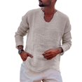 thumbnail image 4 of Camisa casual con cuello en V Camisa casual elegante de manga larga con cuello en V para hombre con detalles de bordes redondeados Diseño de ajuste holgado Color sólido, 4 of 5