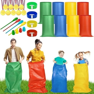 Zsiparty 29 Pcs Potato Sack Race Bags, Lawn Outdoor Games Jumping Bags 3-Legged Bands Egg Spoon Relay Race Plastic Medals Easter Party Favor for Adults & Family