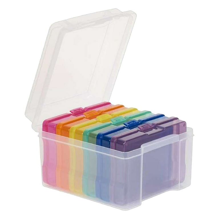 ZOFUN Colourful Photo Storage Boxes, 21 x 18.5 x 14 cm Photo Box with 6 Pcs  4 x 6 Small Interior Photo Boxes, Plastic Photo Box Storage, Photo