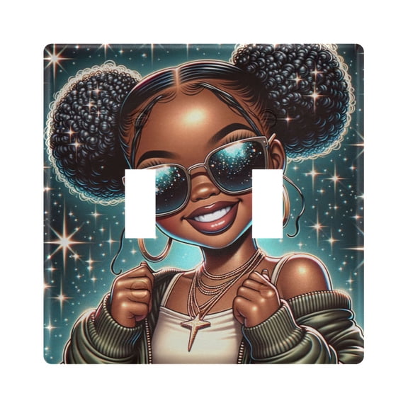 2 Gang Light Switch Cover Plate Beautiful Black Woman Wearing Sunglasses Wall Plate Decorate Electrical Outlet Cover Plates 4.56”x4.48”