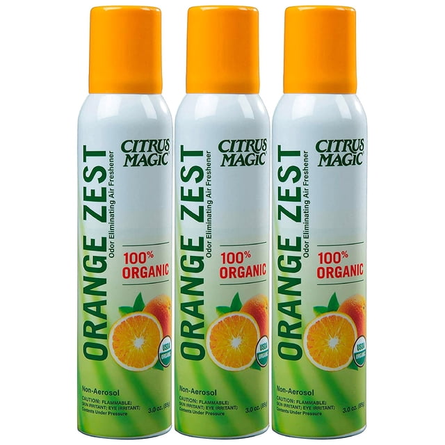 Citrus Magic Ambientador orgánico natural para eliminar olores en aerosol, ralladura de naranja, 3 onzas, paquete de 3
