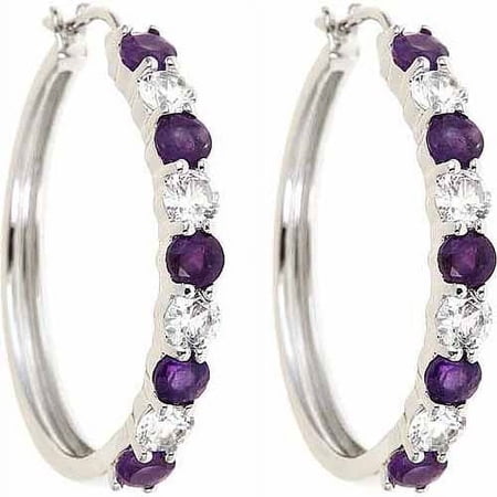 Arista Amethyst and Created White Sapphire Rhodium Plated Brass Women's Earrings