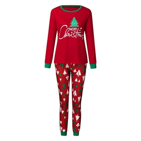 

SBYOJLPB Parent Child Outfit Christmas Women Mommy Cartoon Tree Print Top+Pants Family Clothes Pajamas Clearance