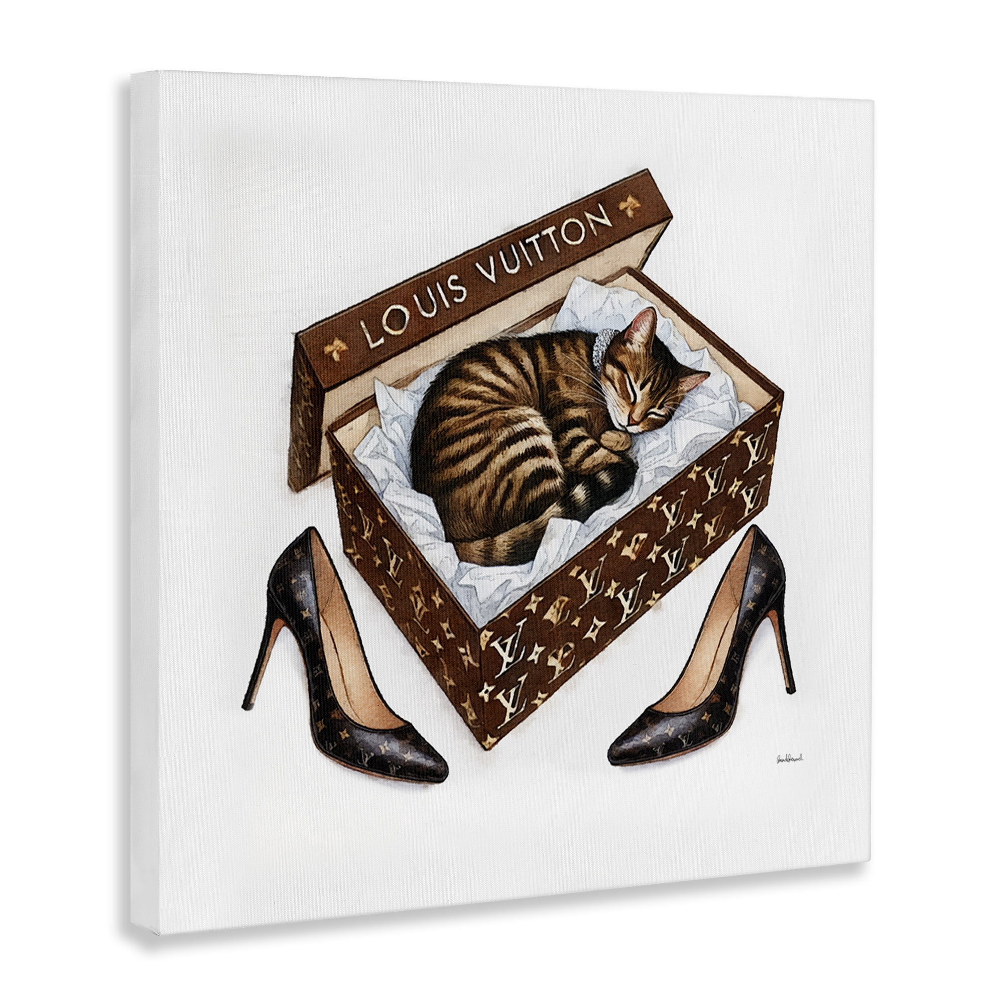 Stupell Industries Sleeping Cat in Shoebox Animals Painting Wrapped Canvas Art Print Wall Art, 36 x 36