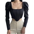 thumbnail image 1 of Pompotops Woman Solid Color Square Collar Sexy Puff Sleeve Corset Short Top, 1 of 8