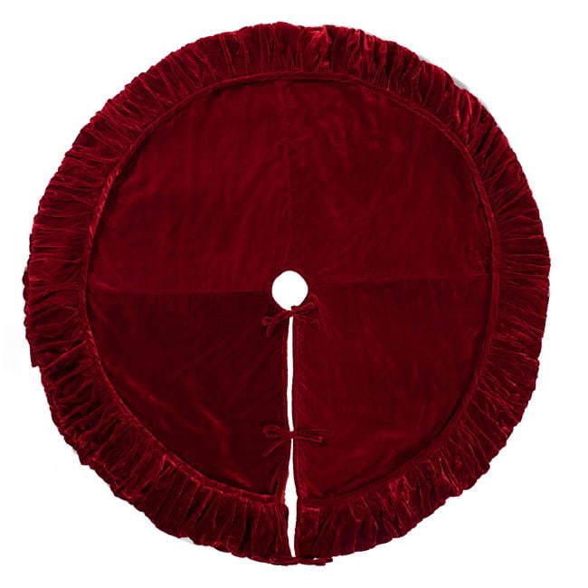 Luxurious Red Velvet Christmas Tree Skirt with Ruffled Border
