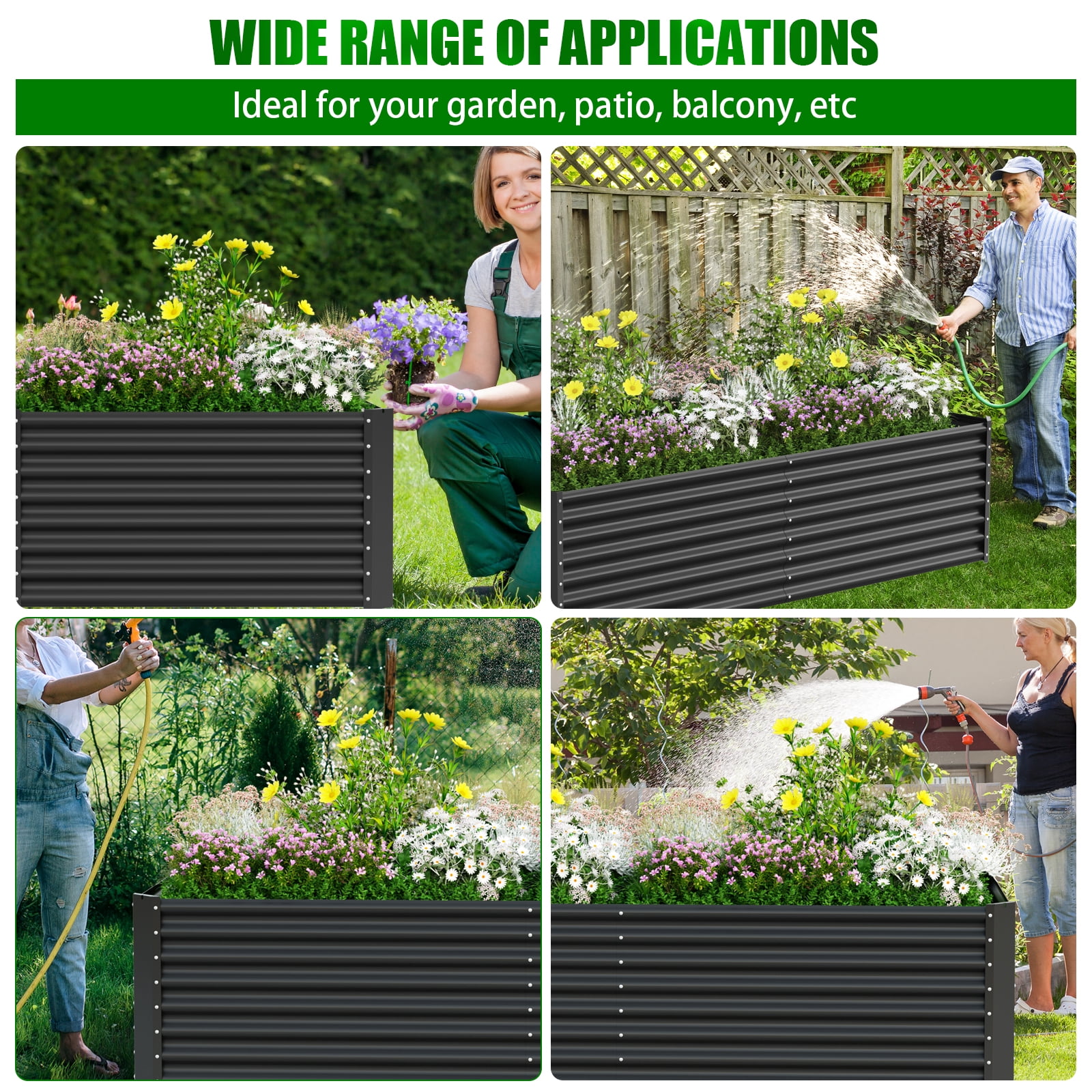 2PCS Raised Garden Bed, 8×4×1ft Large Outdoor Metal Planter Box,216 Gal Soil Capacity, Galvanized Raised Garden Bed Kit for Flower Plants, Fruits, Vegetable Herbs