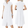 thumbnail image 3 of New Style Cardigan Stand Collar Single Breasted Cotton Linen Pocket Large Size Dress Petticoat for Women White XXL, 3 of 6
