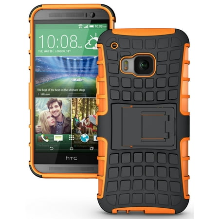 NAKEDCELLPHONE'S NEON ORANGE GRENADE GRIP RUGGED TPU SKIN HARD CASE COVER STAND FOR HTC ONE M9 PHONE (Verizon, Sprint, AT&T, T-Mobile, Unlocked, One M9 (Cs Go Best M9 Bayonet Skin)