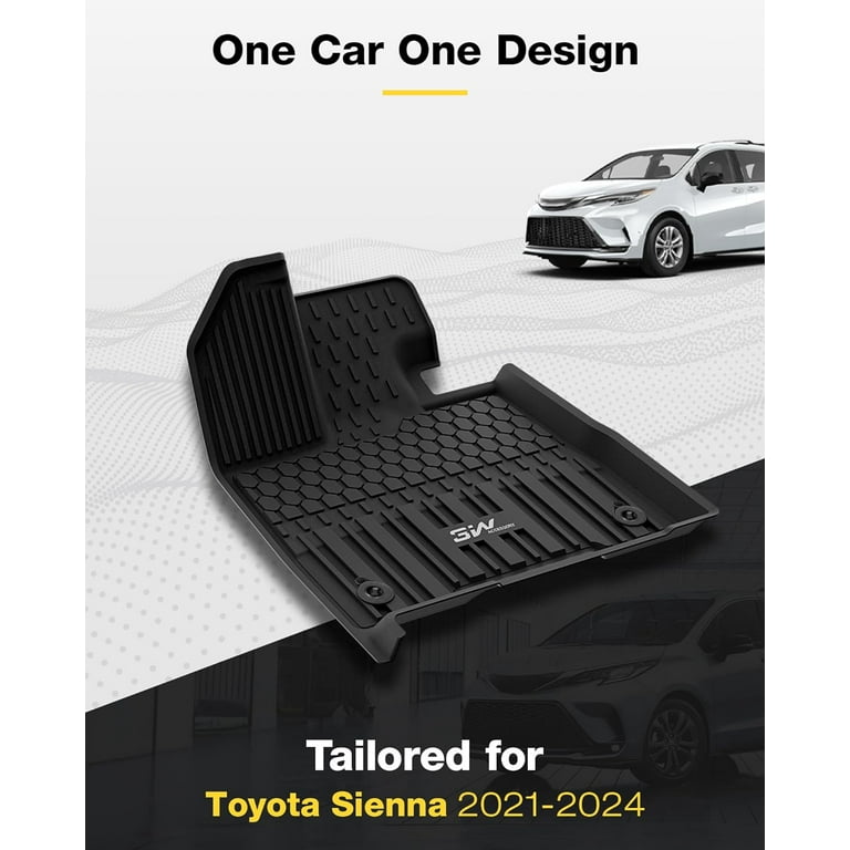 3W Floor Mats Cargo Liner for 2021 2024 Toyota Sienna 8 Seat TPE 1st 2nd and 3rd Row with Trunk Mat NOT for Spare Tire Model Black All Weather