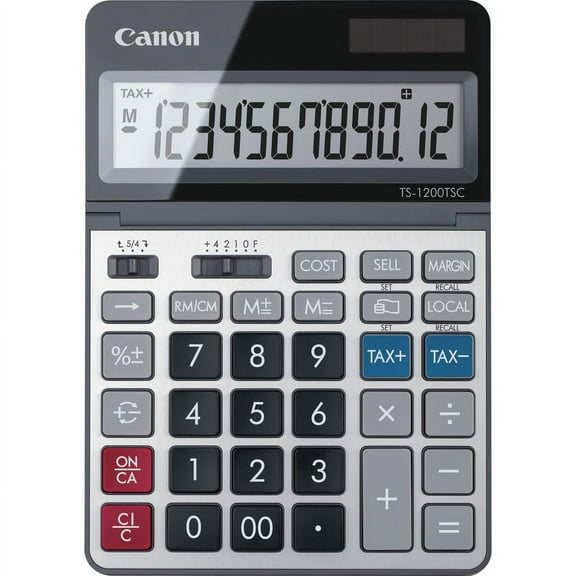 Canon TS1200TSC 12-digit Desktop Calculator - Extra Large Display - 12 Digits - LCD - Solar Powered - 7" x 5" x 0.7" - Metal - Desktop - 1 Each | Bundle of 5 Each