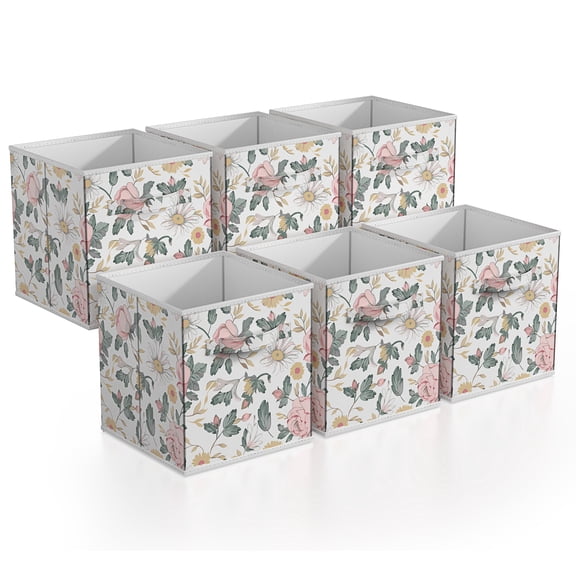 Sorbus Multi Floral 6-Pack Foldable Storage Cube Bins, 11” Organizer with Handles