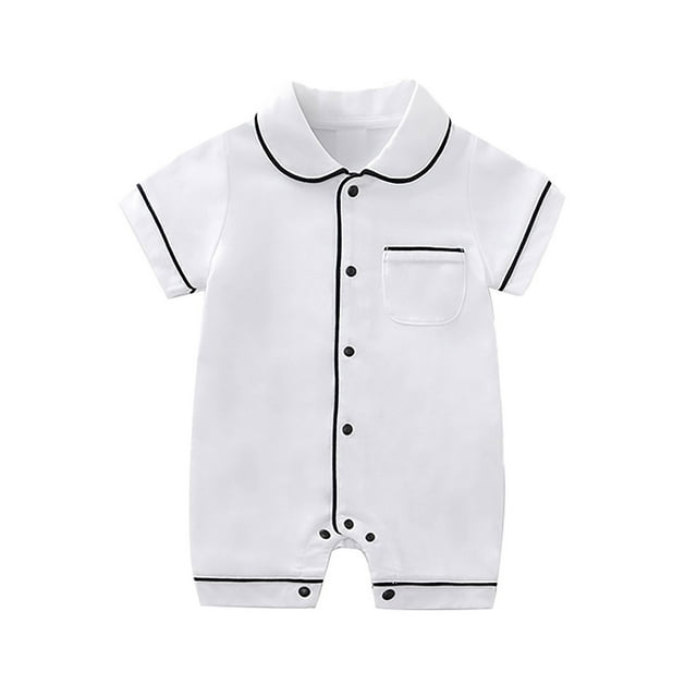 MIASHUI Pyjama à Manches Courtes pour Bébé, Combinaison d'Été Garçon Fille, Tenue de Ramper, Blanc, 0-2 Mois