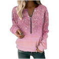thumbnail image 2 of NTACZA Womens Sweatshirts Long Sleeve Pink Zip Neck Shiny Pullover Sweatshirts Hoodie for Women L, 2 of 5