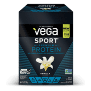 Vega Sport Premium Plant-Based Protein Powder, Vanilla, 12 Single Serve Packets (18.7oz)
