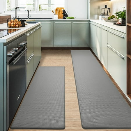 PABUBE Kitchen Rug and Mat Kitchen Mat Anti Fatigue  Non Slips Kitchen Floor Mat  Kitchen Rug or Mat Washable  17 x 47 +17 x 95   Gray