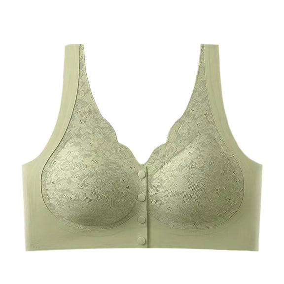 Wdfiry Women's Gathering Push Up Underwear Bras Sexy Solid Embroidery Wire-Free Front Button Closure Everyday Bralettes Plus Size Comfy Breathable Full Coverage Bras