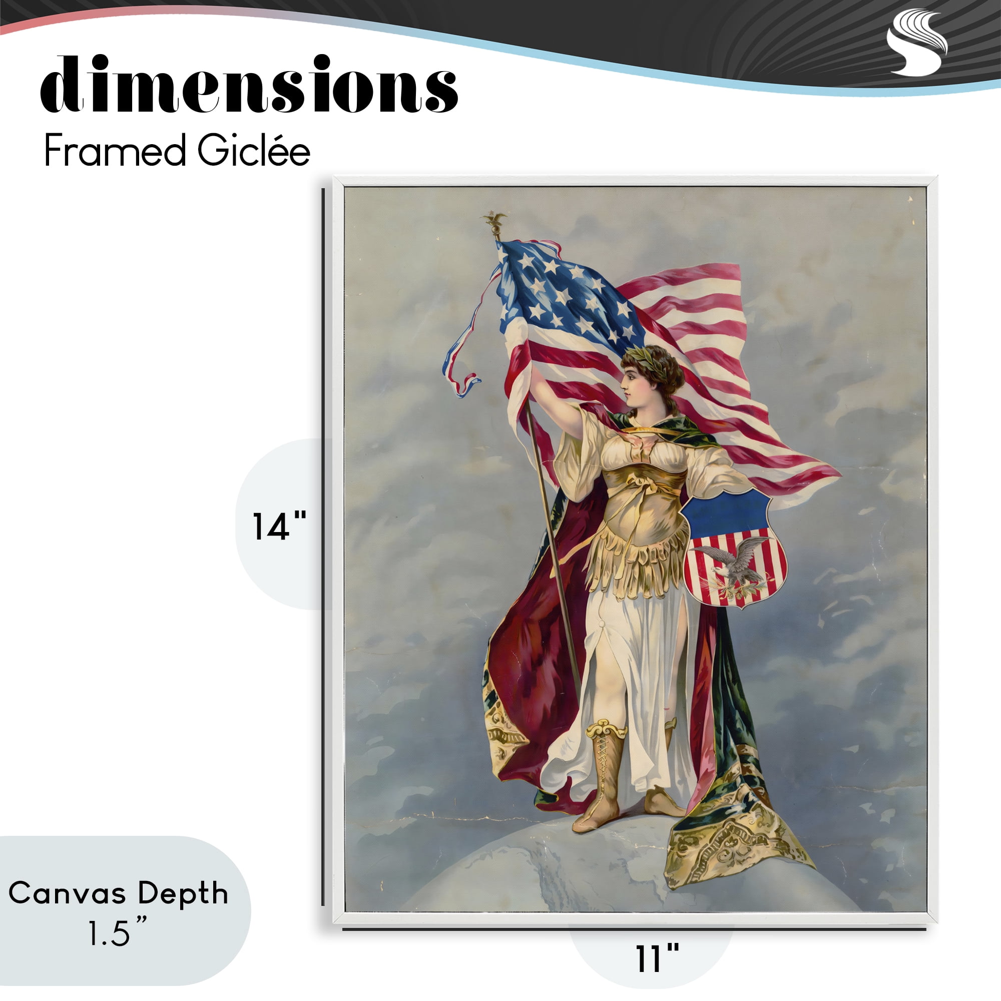 Stupell Industries Columbia Standing with American Flag White Framed Giclee Art, design by Arlington Prints