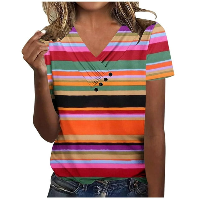 Camiseta de Manga Corta con Cuello en V, Camiseta Larga de Moda Y Ligera para Mujeres