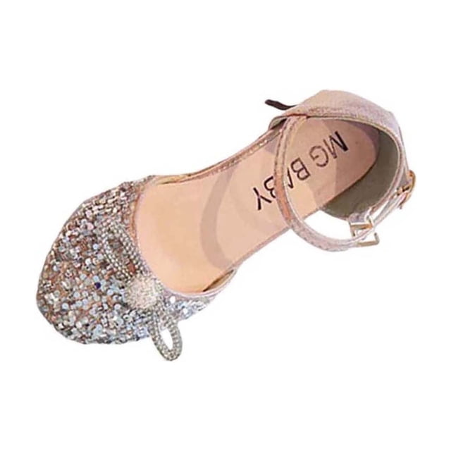 RXMEKW Glitter Bow Rhinestone Sandals for Girls With Adjustable Ankle Strap and Soft Sole, Princess Shoes, Pink