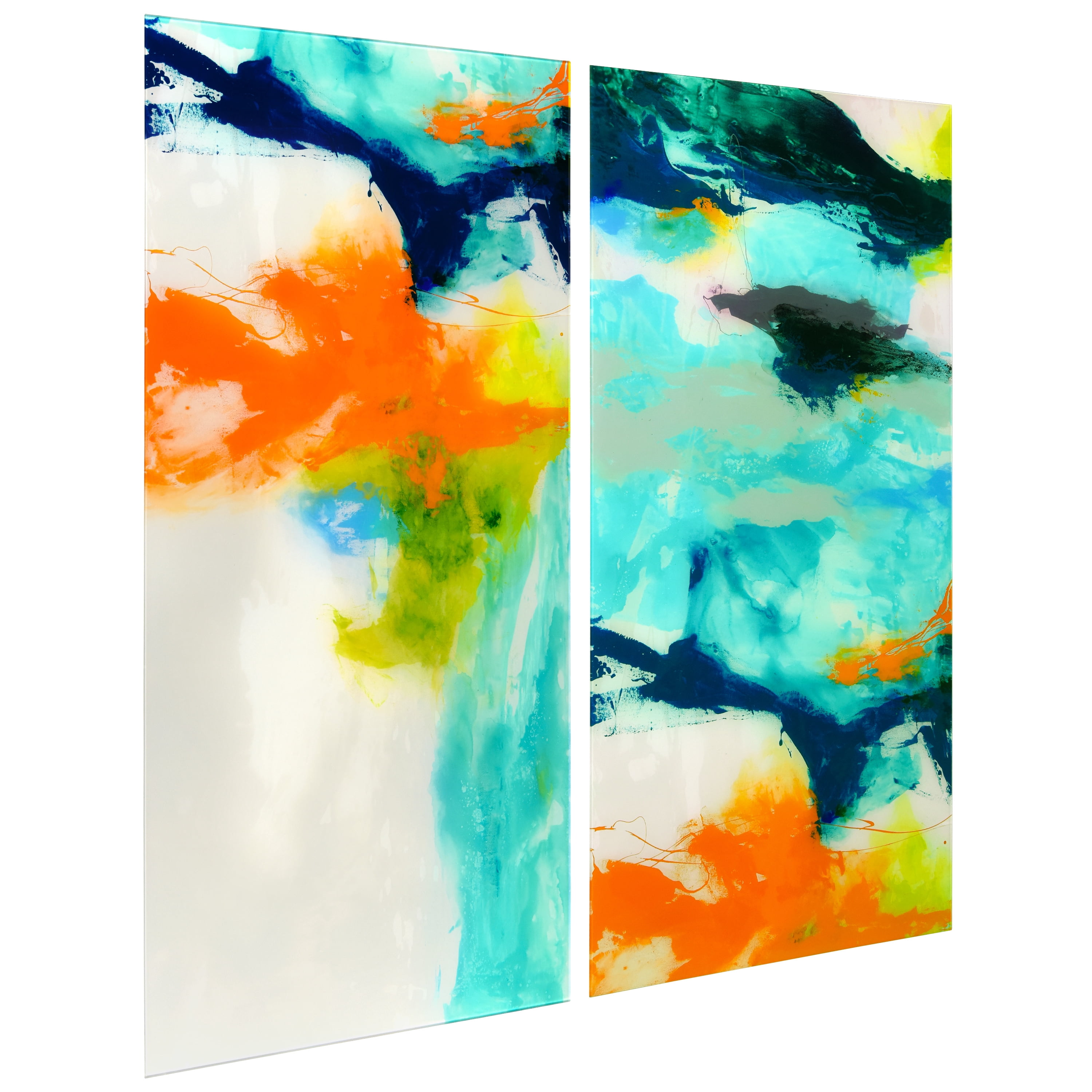 Empire Art Direct Tidal Abstract 1 & 2 Frameless Free Floating Tempered Glass Panel Graphic Wall Art, 24" x 48" each, Ready to Hang