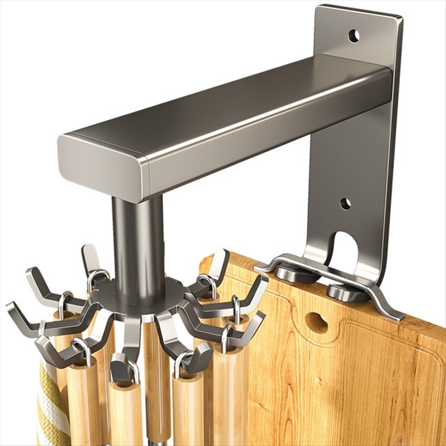 Perchero Giratorio para Cocina Montado en la Pared, Perchero de Aluminio con 8 , Instalación Sin Perforaciones, Ahorro de Espacio