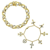 Forever Facets Diamond Accent 2-Piece Stacking Bracelet Set in 18k Yellow Gold over Bronze, Adult Female