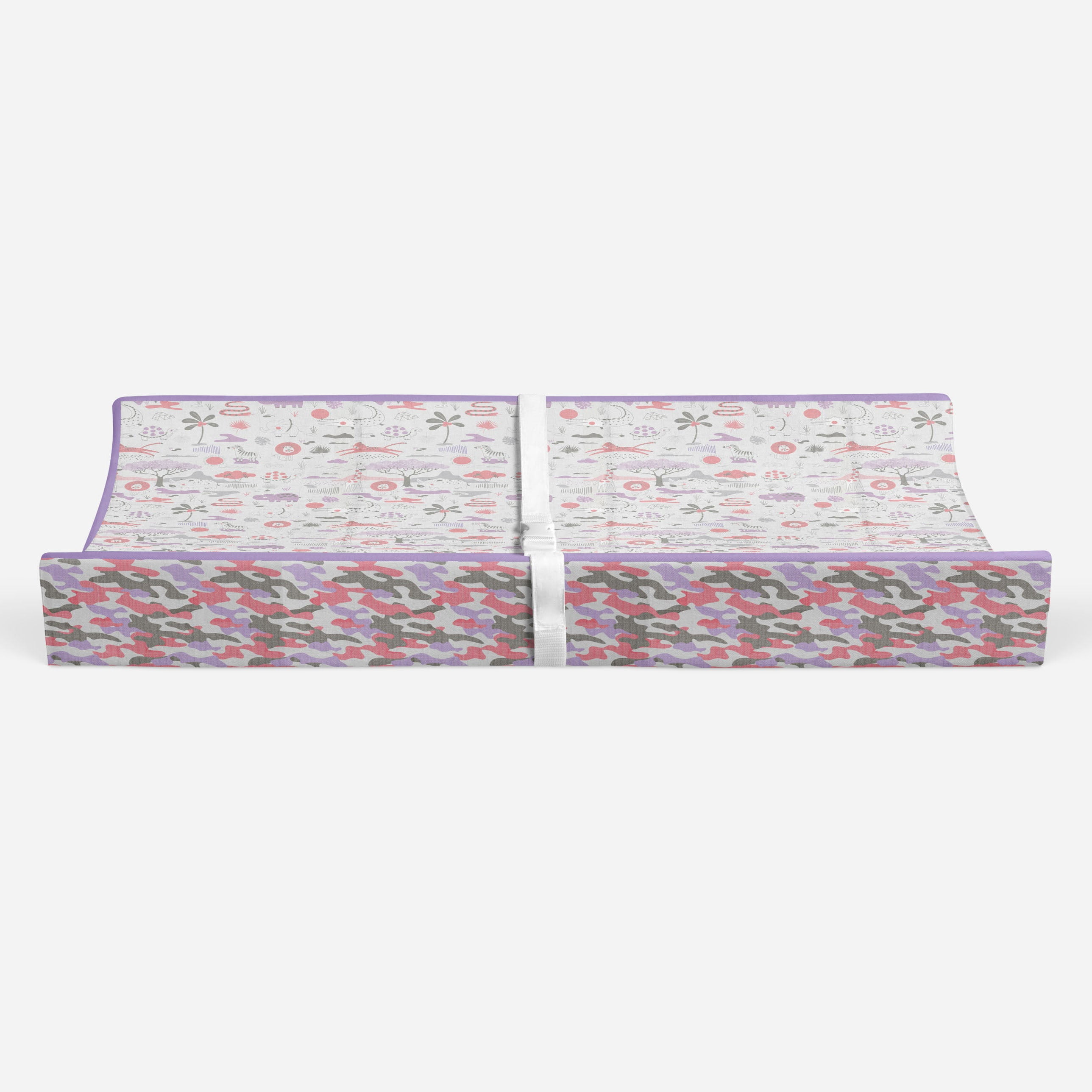 Bacati - Muslin Quilted Changing Pad Cover, Jungle Safari Lilac/Coral