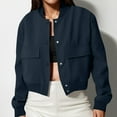 thumbnail image 3 of Byworldtasic Womens Bomber Crop Jacket Casual Long Sleeve Button Down Jackets with Pockets, 3 of 8