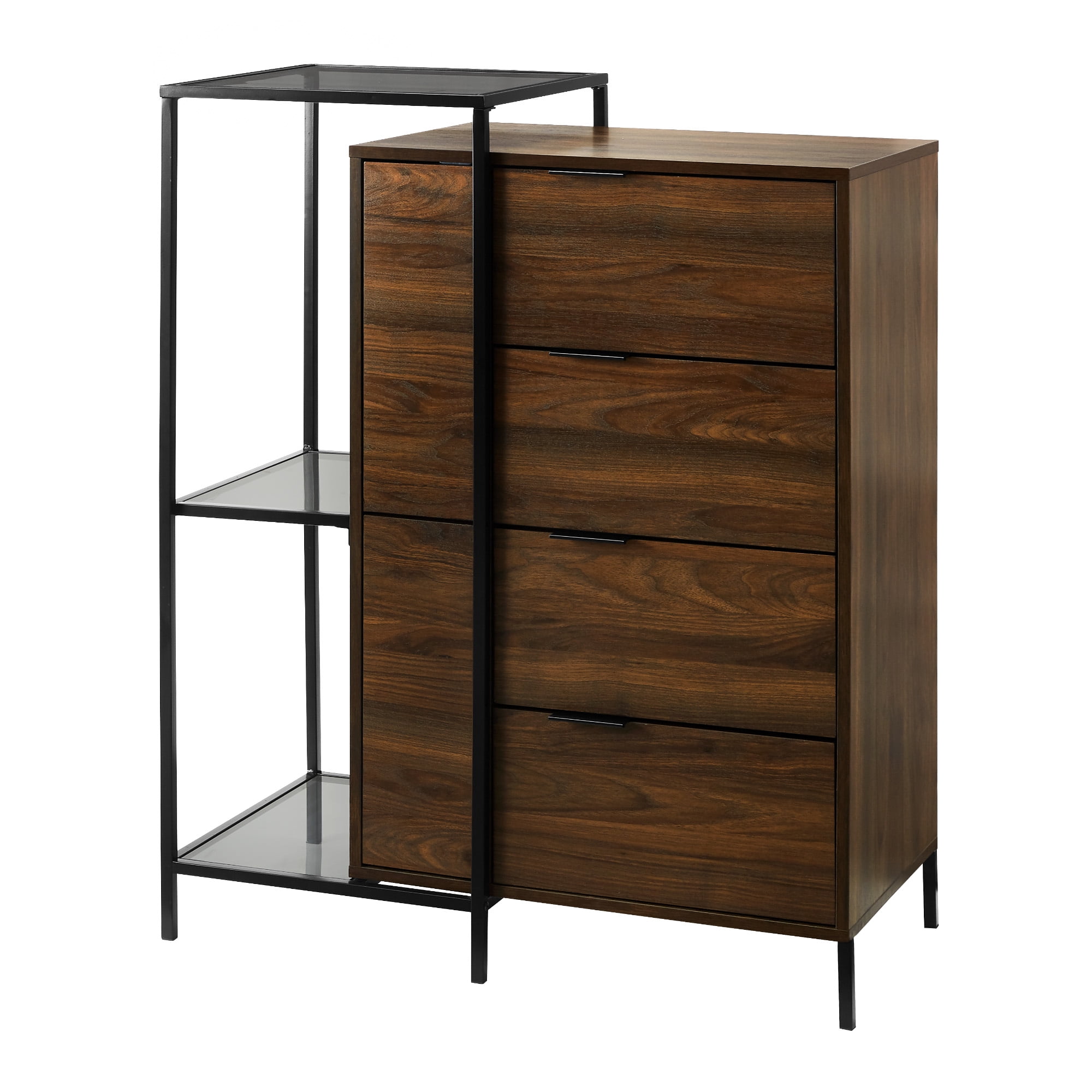 Manor Park Modern Asymmetric Metal and Wood Accent Chest, Dark Walnut