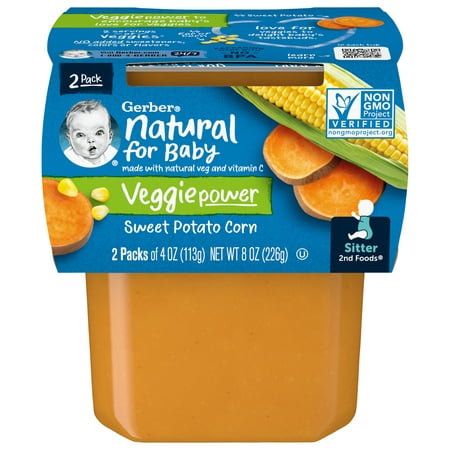 Gerber 2nd Foods Natural for Baby Veggie Power Baby Food, Sweet Potato Corn, 4 oz Tubs (16 Pack)