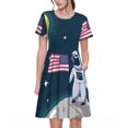 thumbnail image 1 of Fotbe Robe Astronaute avec Motif Drapeau USA Robe Maxi Décontractée à Manches Courtes pour Femmes Robe T-Shirt Rayée Longue à Blocs de Couleur, 1 of 6