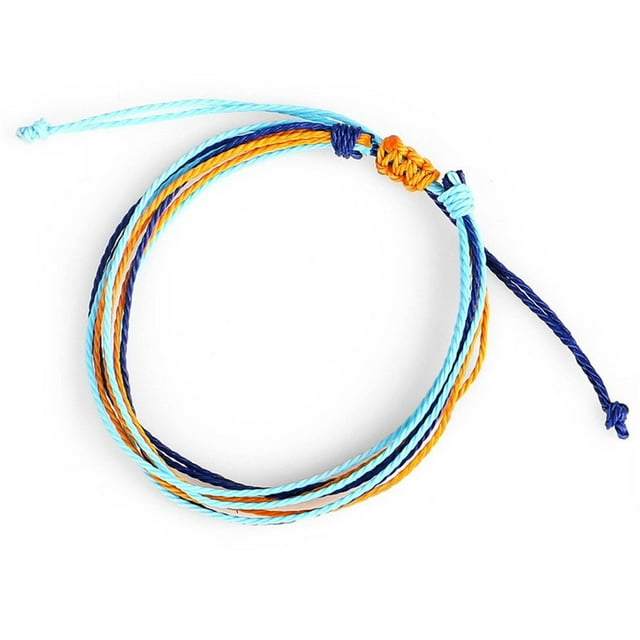 Braided Bracelet Multicolor Aesthetic Jewelry Drawstring Unique Boho Bracelets Hand Rope Women Accessories for Teen Girls Light Blue+Yellow