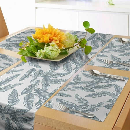 

Tropical Table Runner & Placemats Banana Palm Leaves Pattern Foliage Hawaiian Jungle Rainforest Graphic Set for Dining Table Placemat 4 pcs + Runner 16 x72 Slate Blue Pale Grey by Ambesonne