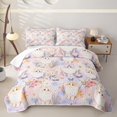 thumbnail image 2 of Manfei Cartoon Kitten Quilt King, Watercolor Spring Butterfly Flower King Coverlet Set, Light, 3 Pieces, 1 Bedspread and 2 Pillowcases, 2 of 7