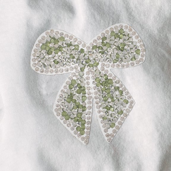 ETEREAUTY Green Embroidered Bowknot Iron- Patch with Rhinestones for Sewing, Clothing Repair, and Decoration