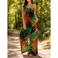 thumbnail image 4 of Women'S Casual Orange Green Tropical Palm Leaves Omper Spaghetti Strap Wide Leg Jumpsuit Summer Outfits With Pockets, 4 of 6