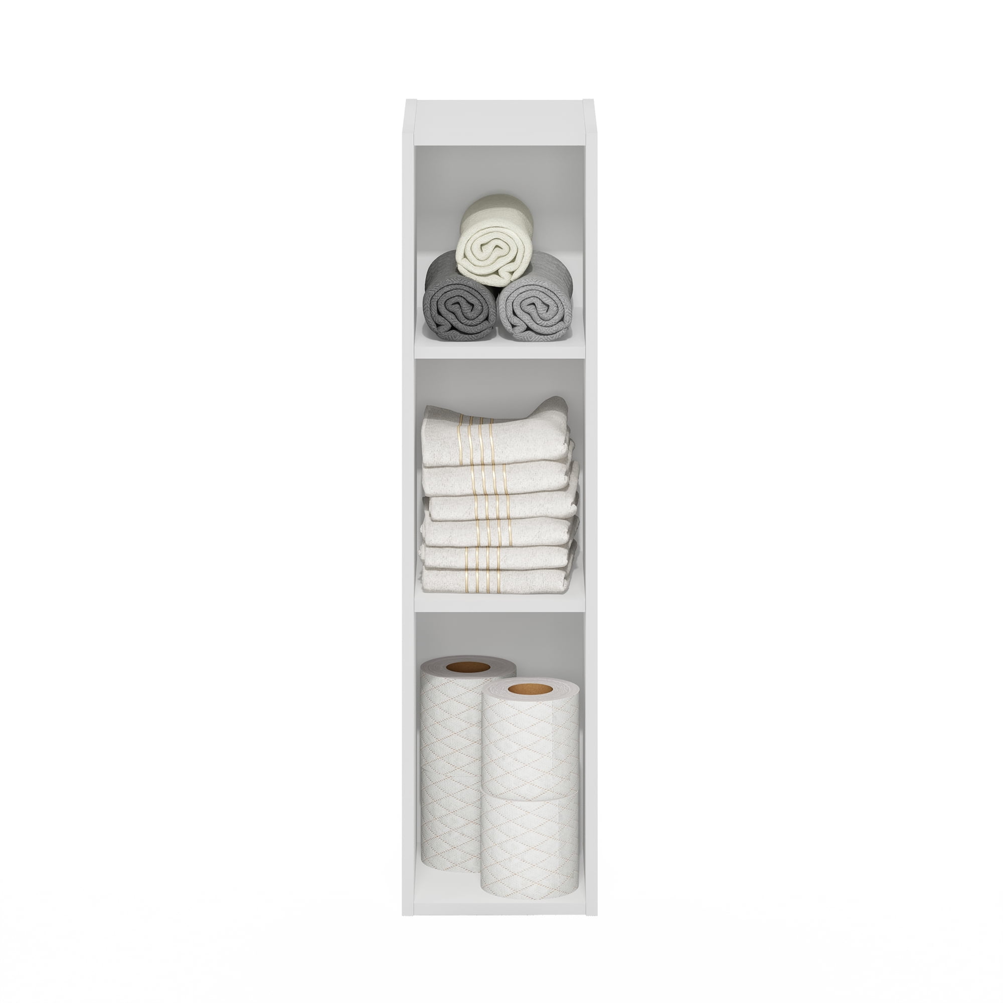 Furinno FULDA Book Shelf, 3-Tier Narrow Bookshelf, Bookcase with 8-In Width Storage Shelf, 9.3 x 7.9 x 31.5, for Living Room, Bedroom, Home Office, Plain White