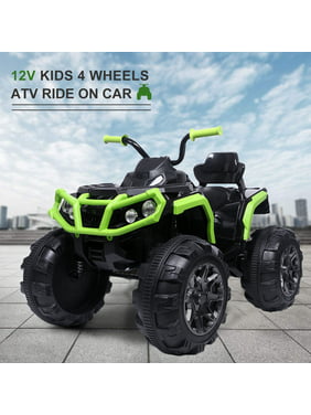 Kids Ride ON Toys for Boys Girls, 12 Volt Battery Powered Ride ON Car, Quad ATV Ride ON Car with LED Lights, MP3 Player, 3.7mph Max, 2 Speed, 4 Wheeler Electric Motorcycle for Kids, Green, W1855