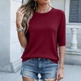 thumbnail image 5 of Only Moment Tshirts Shirts for Women Crewneck Threadcloth Fashion Clothing Resort Wear 2027 Wine,2XL, 5 of 9