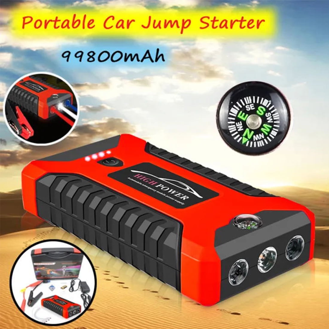 Car Jump Starter,Battery Jump Starter with USB Quick Charge(for All Gas or Diesel Engine) Charger Booster Powerbank Car, Portable Power Bank Charger with Built-in LED Bright Light