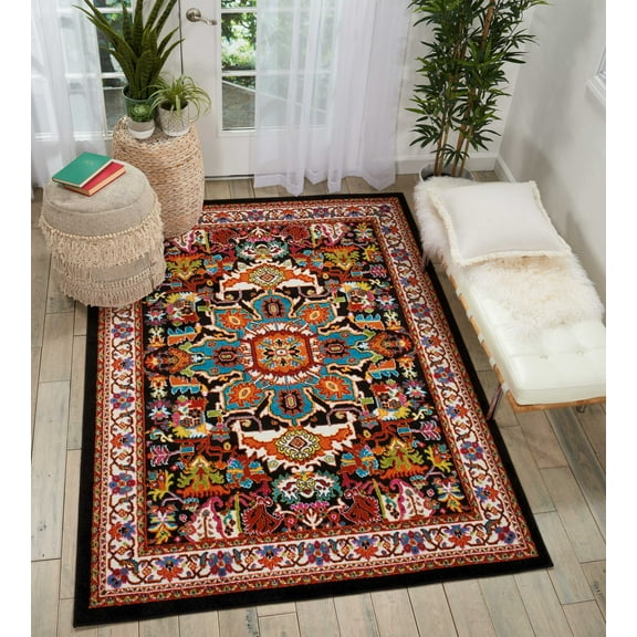 Nourison Oakdale 5'3" x 7'3" Black Center Medallion Indoor Rug