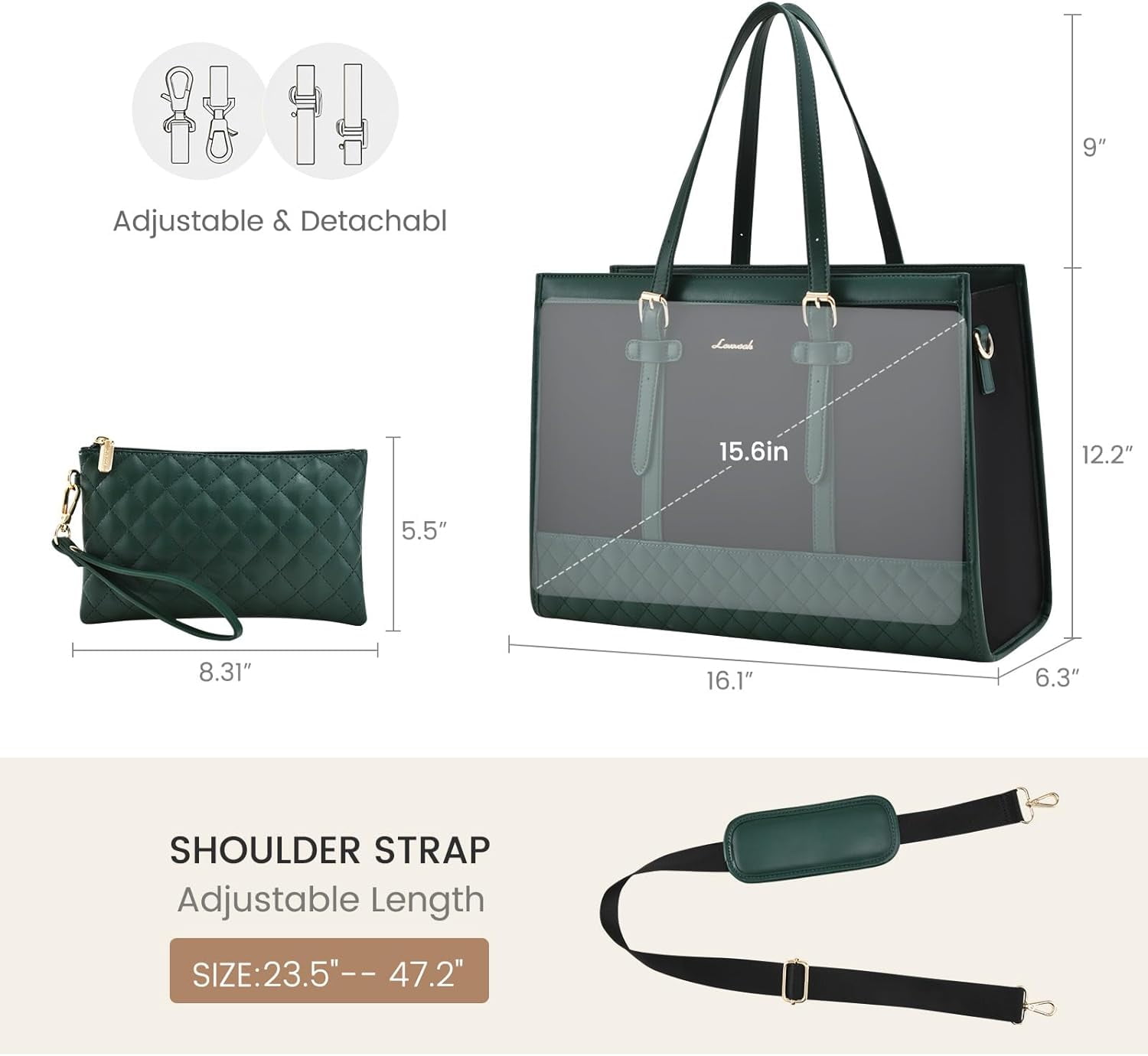 Lovevook Tote Work Bag for Women, Canvas Tote Laptop Bag 15.6" Fashion Large Handbag with Clutch Purse Daily for Office College Teacher Travel