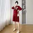 thumbnail image 3 of Vestido de punto para embarazadas, moda coreana, otoño e invierno, nuevo vestido para embarazadas con cuello vertical y falda elegante con lazo, 3 of 6