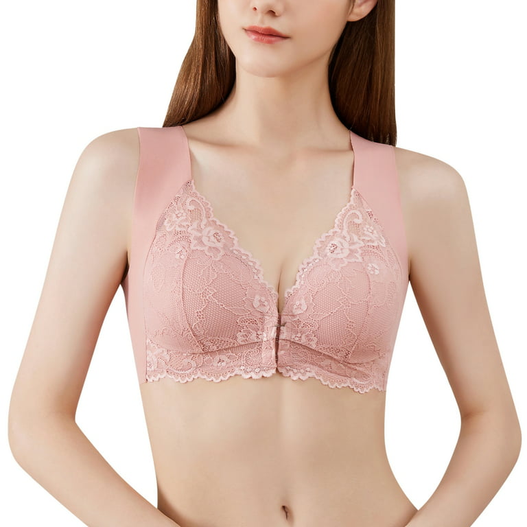 Front Closure Floral Lace Bra For Women Bralette Padded Wireless